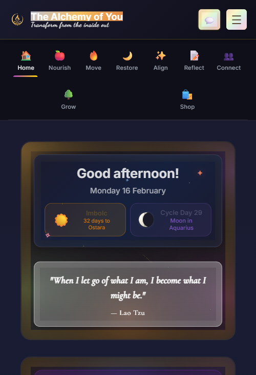 The Alchemy of You app dashboard
